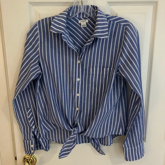 J. Crew Factory Tops - J Crew Tie-Front Blue and White Striped Shirt XS